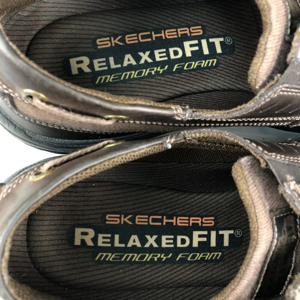 Skechers Men's Size 10 Dark Brown Leather Relaxed Fit Memory Foam Shoes 64114